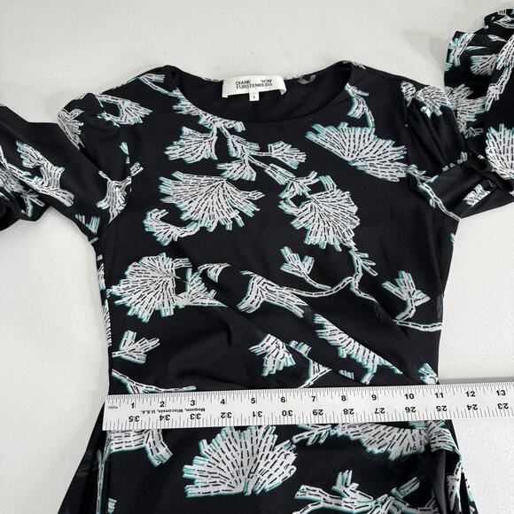 Diane von Furstenberg Faridah Dress Womens Small Black Floral Mesh Wrap Cocktail - Picture 11 of 15